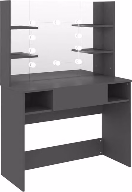 Berkfield Home Modern Grey MDF Makeup Table with Hollywood LED Lights W/D/H: 100 x 40 x 135 cm