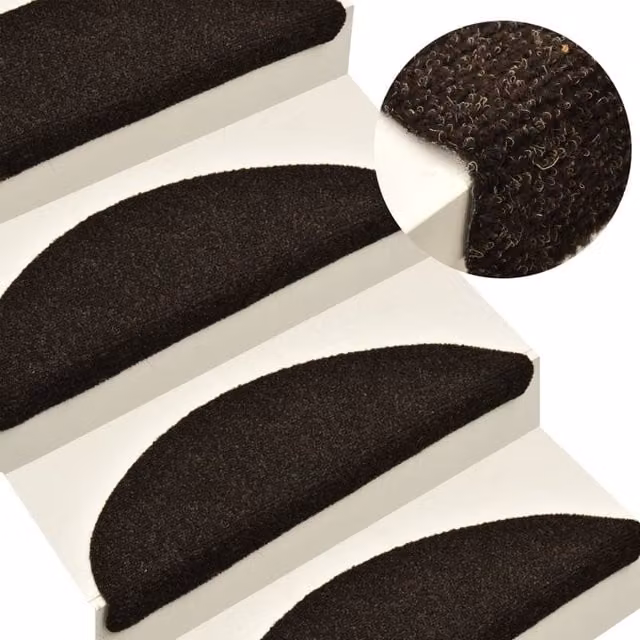 Berkfield Home Self-adhesive Stair Mats, 5 Pieces, Dark Brown, W/D/H: 56 x 17 x 3 cm