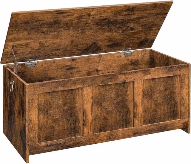 SPETLEK Brown Rustic Wood Toy Storage Chest for Children with Soft Close Lid, W/D/H: 41 x 40 x 40 cm