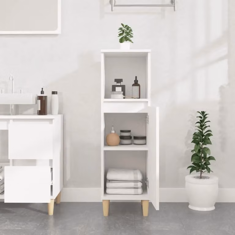 Berkfield Home White Freestanding Bathroom Cabinet with Hinged Doors and Open Shelf, W/D/H: 30 x 30 x 100 cm