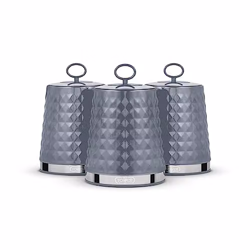 Tower Solitaire Set of 3 Airtight Grey Metal Storage Canisters