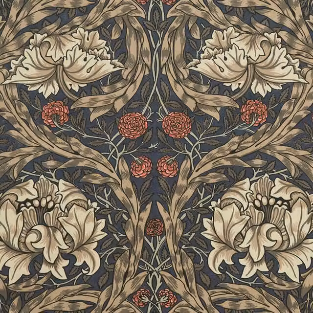 William Morris At Home African Marigold Floral Velvet Fabric in Brown, Red and Multicolour