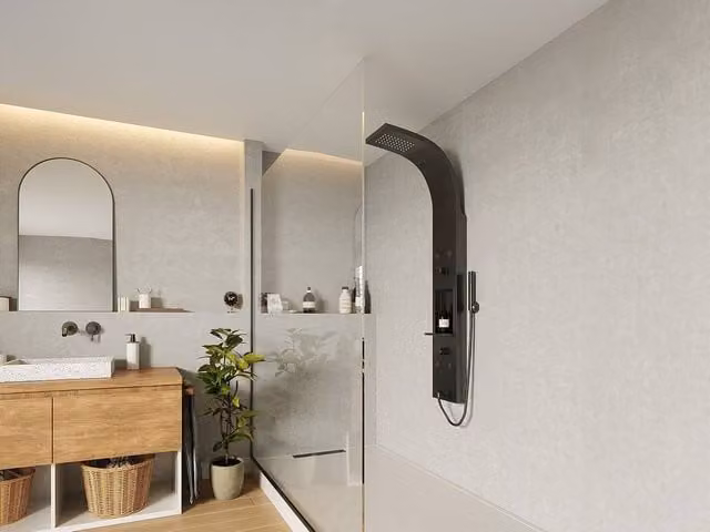 Roana Stainless Steel Hydromassage Shower Column with Rain and Hand Shower in Matte Black, H: 140 cm x W: 20 cm