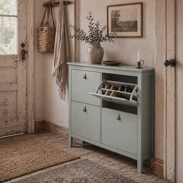 Wyld Haus Margarita Green 4 Drawer Shoe Cabinet with Tilting Compartments and Internal Shelves