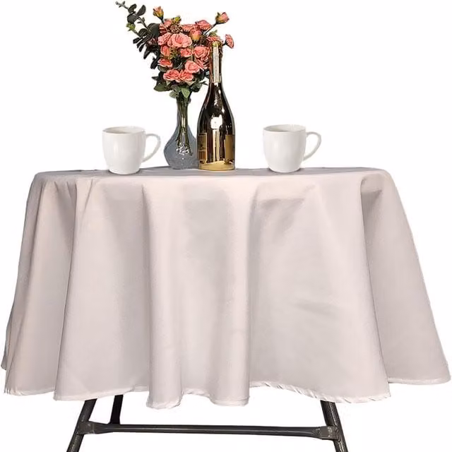 Trimming Shop Plain Round Linen and Polyester Tablecloth for Weddings, Available in Beige, Yellow or White