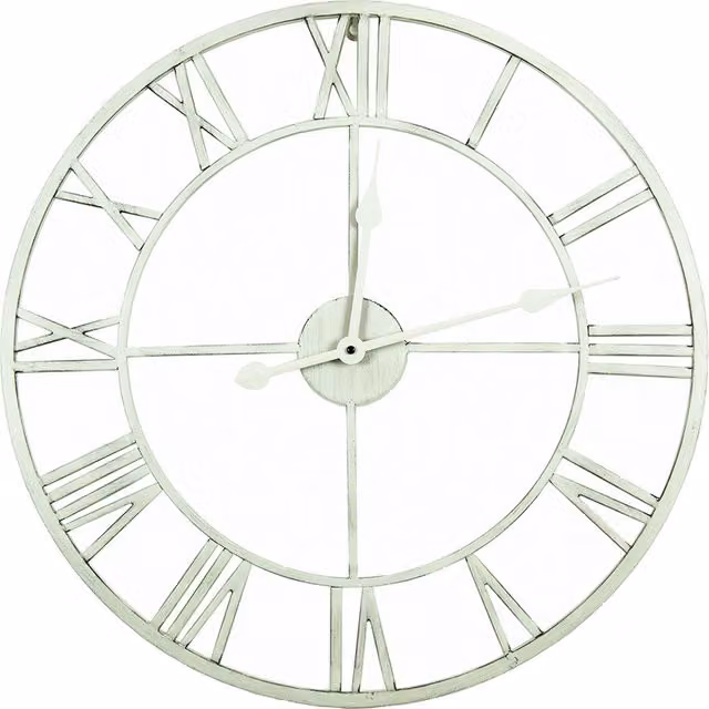 Charles Bentley Round Skeleton Wall Clock with Roman Numerals in Cream, Diameter: 60 cm
