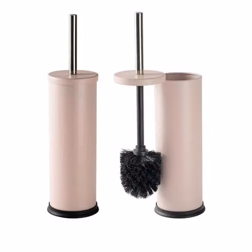 Harbour Housewares Matte Pink Toilet Brush and Holder Set of 2, Stainless Steel and Plastic Bathroom Accessories