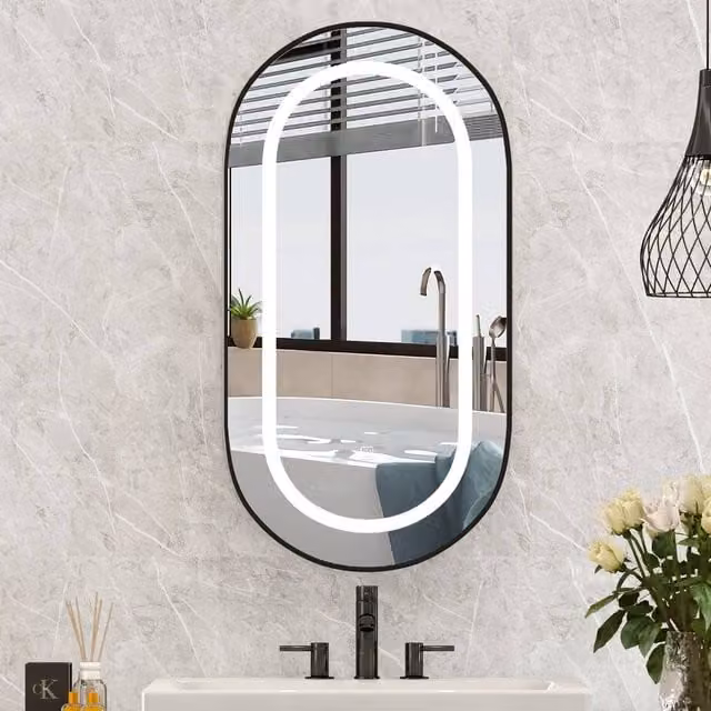KEEPREAPER Modern Black Wall Mounted LED Bathroom Mirror Cabinet with Sensor Switch, W: 42 cm, H: 80 cm