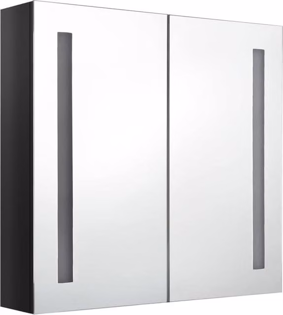 Berkfield Home LED Bathroom Mirror Cabinet in Glossy Black, W: 62 cm, D: 14 cm, H: 60 cm