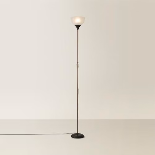 ValueLights Dalby Modern Copper and Black Uplighter Floor Lamp with White Glass Shade