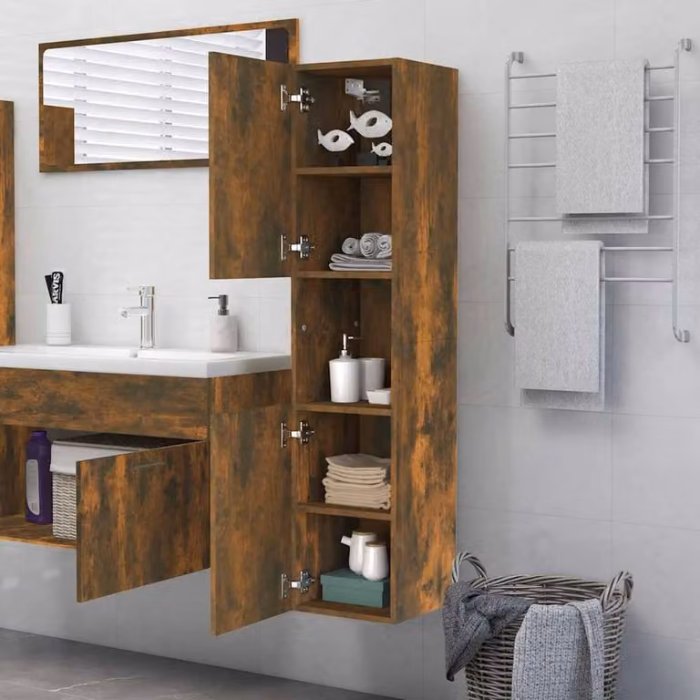 Berkfield Home Modern Bathroom Cabinet in Smoked Oak Brown, W/D/H: 30 x 30 x 130 cm