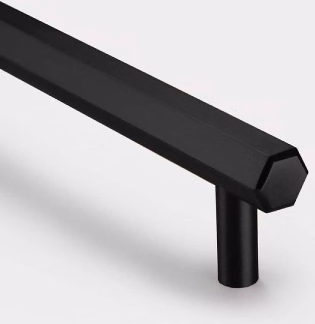 Pushka Home Solid Brass Hexagonal Bar Handle in Matt Black, Hole Centre: 224mm