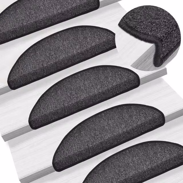 Berkfield Home Self-Adhesive Carpet Stair Treads, 15 Pieces, Anthracite Black, W/D/H: 56 x 17 x 3 cm
