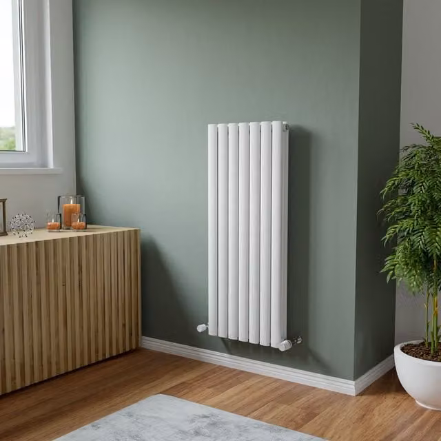 Agadon Neo Duplex Oval Tube Designer Radiator in White, H 150 cm x W 29.4 cm x D 29.4 cm