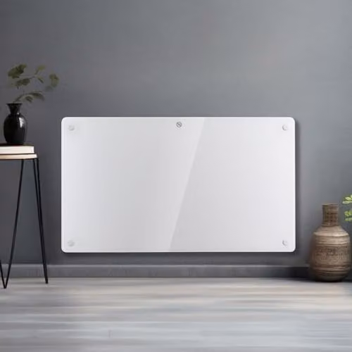 Futura 1500W White Glass Electric Convector Panel Heater, Wall Mounted or Freestanding
