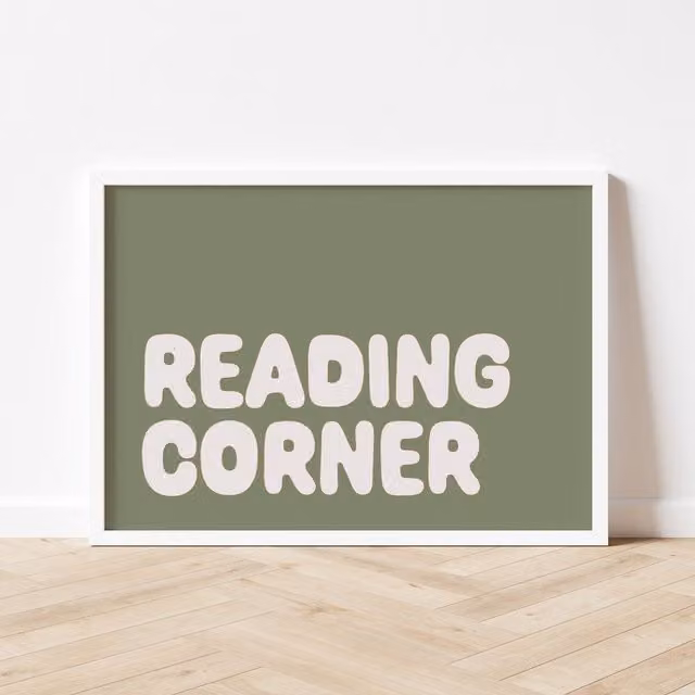 Autumns Corner Reading Corner Typography Illustration Print, Olive Green, A2
