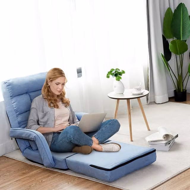 Costway Blue Folding Lazy Sofa TV Chair with Armrests