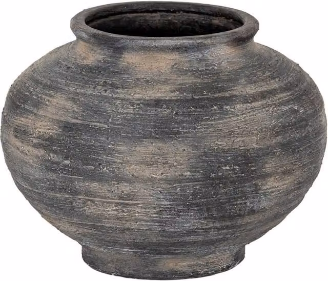 Lemon Pavilion Furniture and Decor Marra Squat Ceramic Vase, Black, W: 36 cm, D: 36 cm, H: 27 cm