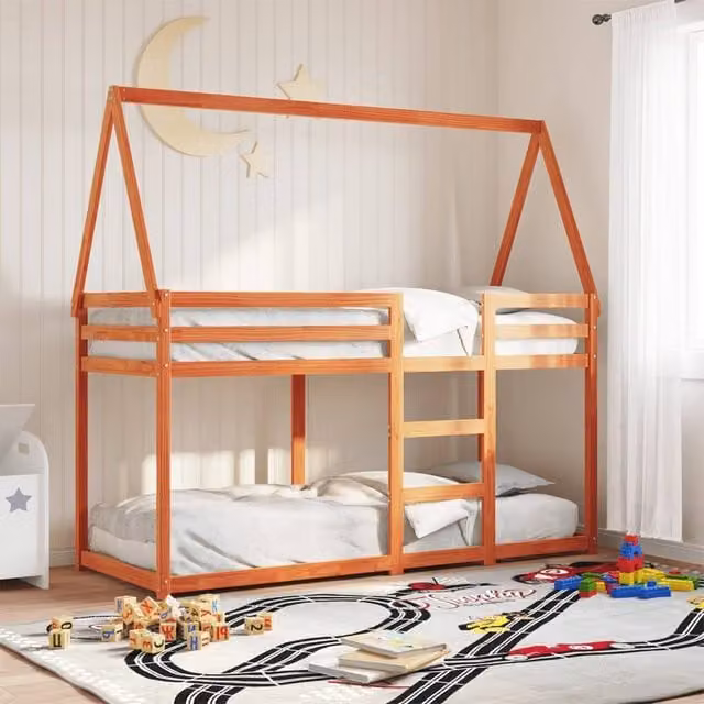 Berkfield Home Rustic Wax Brown Solid Wood Pine Bunk Bed W/D/H: 90 x 200 cm