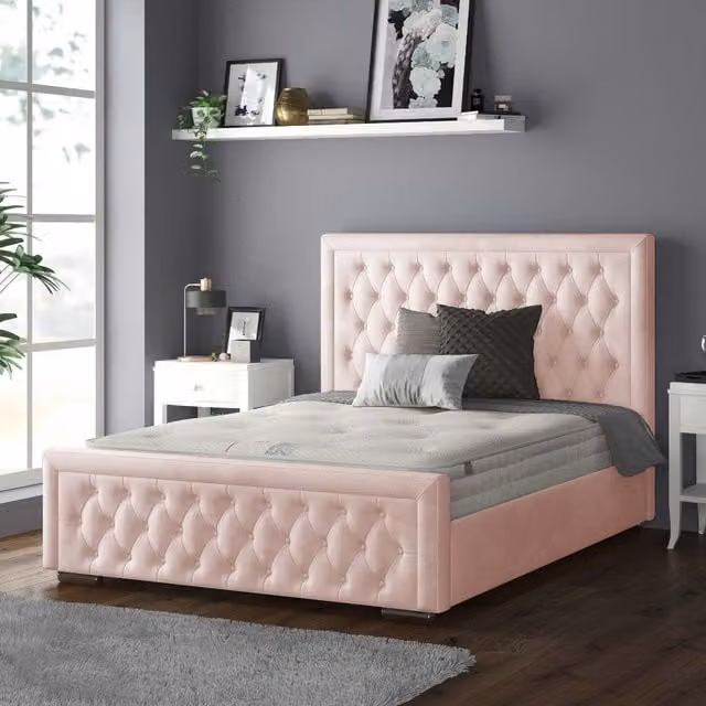 IH Design Sandringham Chesterfield Upholstered Plush Velvet Bed Frame with Diamond Detail, Purple, W/D/H: 180 x 200 cm