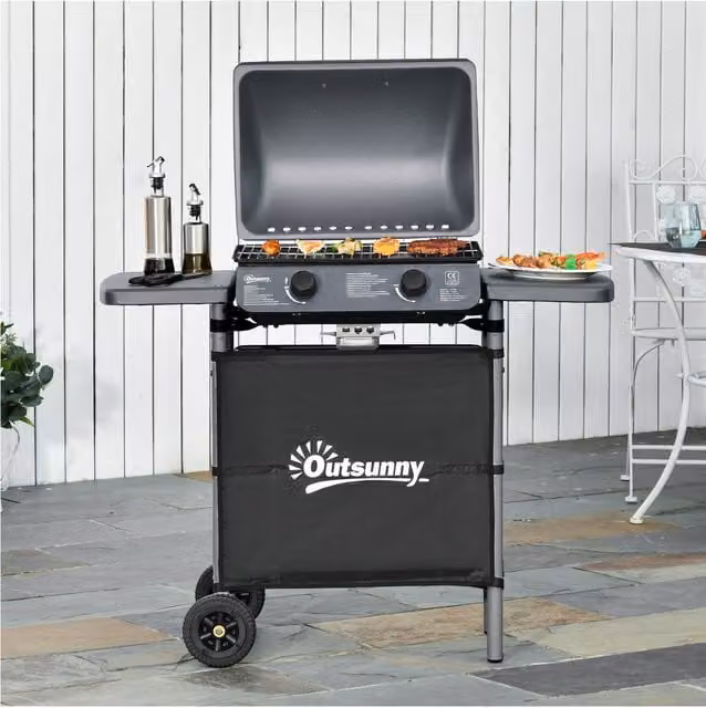 Outsunny Propane Gas Barbecue Grill with Cart and Wheels, Grey