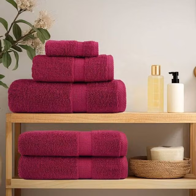 Berkfield Home SOLUND Premium Cotton Terry Towel Set, 4 Pieces, Bordeaux Red, W: 100 cm, L: 200 cm, 600gsm
