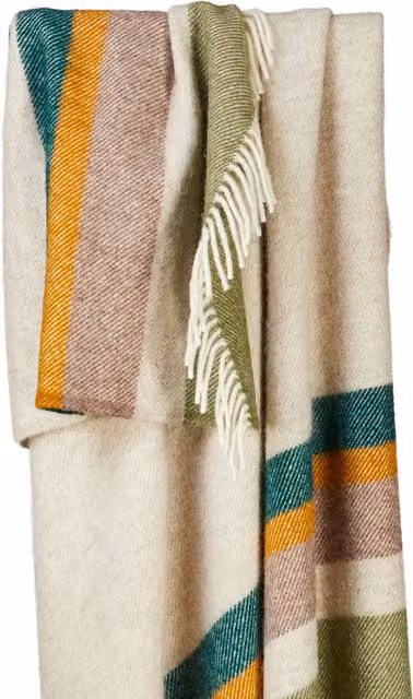 Tweedmill Alaska Wool Throw in Earth Yellow Multicolour Striped Pattern