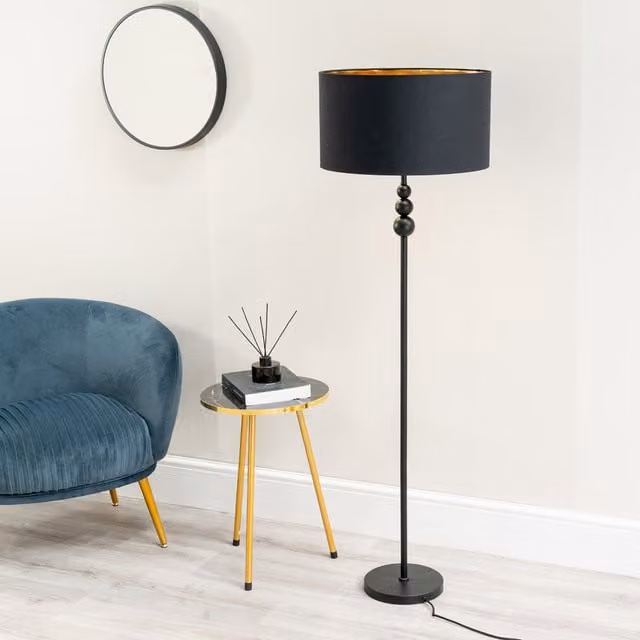 ValueLights Marissa Modern Floor Lamp with LED Bulb in Black and Gold/Brass