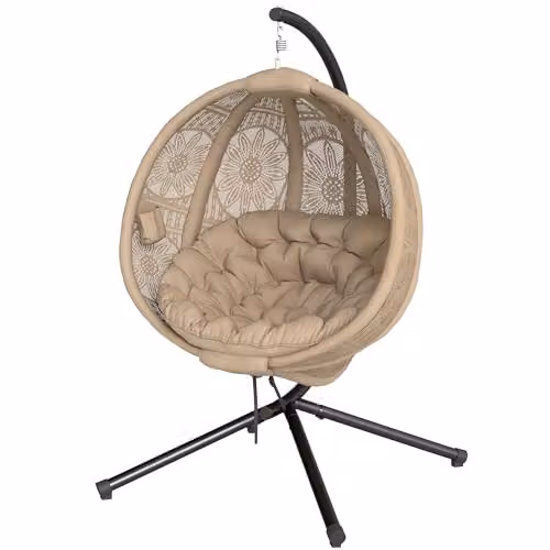 Outsunny Egg Hanging Swing Chair with Metal Stand and Cushions in Sand and Brown
