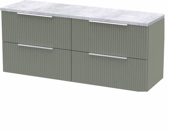 Balterley Tixall Fluted 4 Drawer Wall Hung Bathroom Vanity Unit in Green, W/D/H: 120 x 39 x 49.5 cm