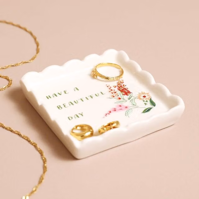 Lisa Angel White Ceramic Square Floral Trinket Dish for Adults