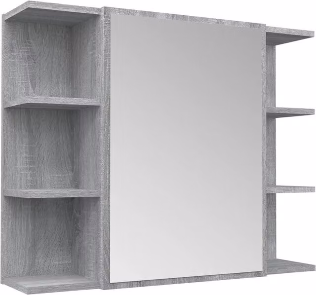 Berkfield Home Grey Sonoma Bathroom Mirror Cabinet with Hinged Doors and Internal Shelves, W: 80 cm, D: 20.5 cm, H: 64 cm