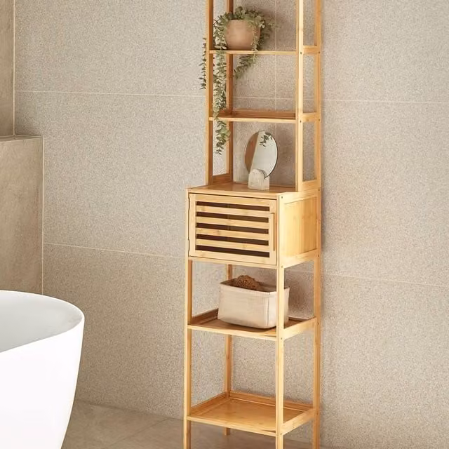 Wyld and Coco Bamboo 6-Shelf Bathroom Unit, Brown, W: 36 cm, D: 30 cm, H: 160 cm