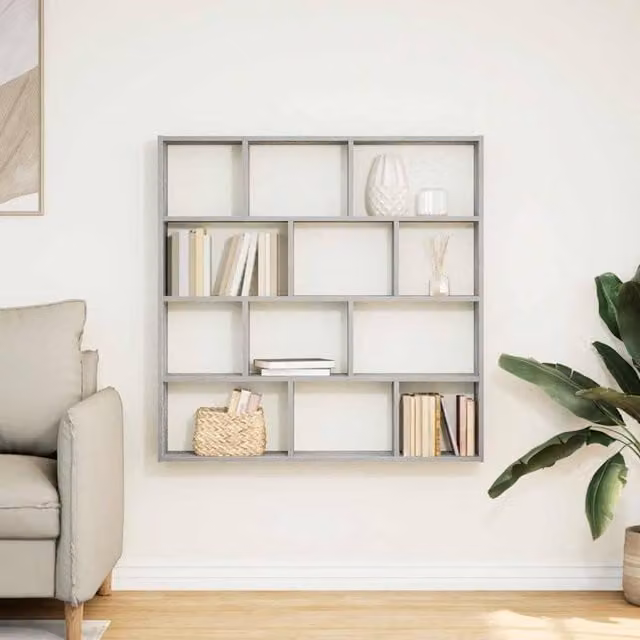 Berkfield Home Wall Mounted 12 Compartment Cube Shelf in Grey Sonoma Engineered Wood
