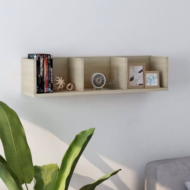 Berkfield Home Sonoma Oak CD Wall Shelf in Beige, W: 75 cm, D: 18 cm, H: 18 cm