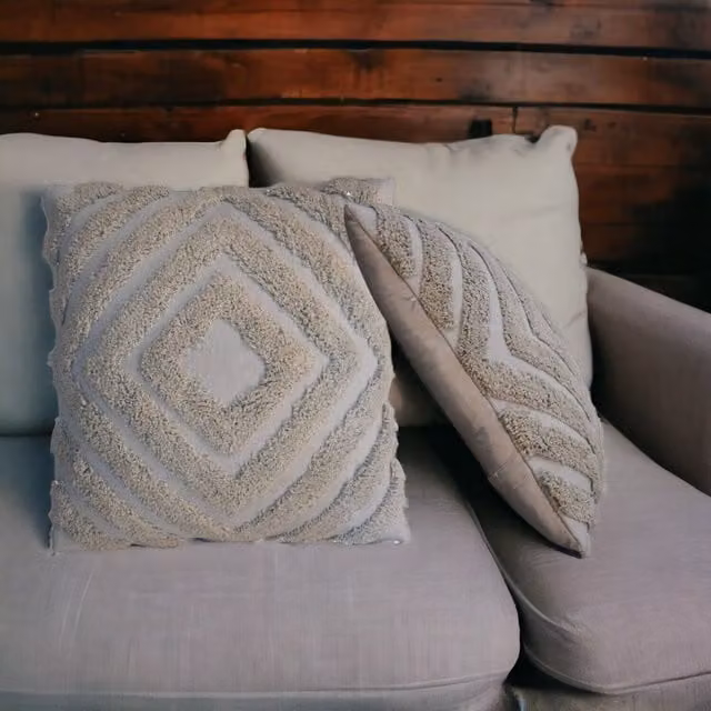 Artisan Furniture Grey and Beige Diamond Square Cotton Cushion Set of 2