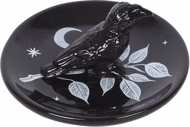 Uniqueful Mystic Raven Ceramic Trinket Dish in Black and White
