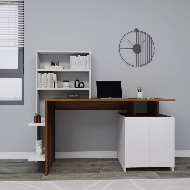 Destina Home Melis Computer Desk with Cabinets and Shelves in Brown