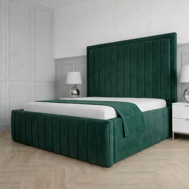 Living Comfort Bedz Sovereign Plush Velvet Upholstered Bed with Slatted Base and 48 Inch Headboard in Green, Single Size