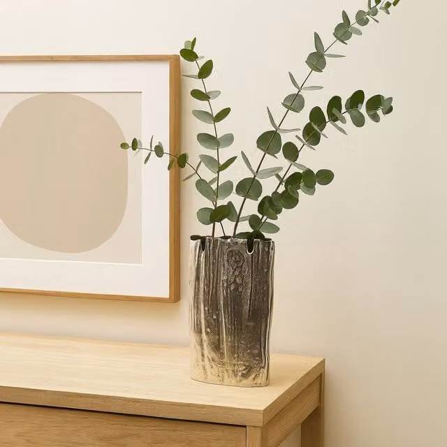 Interiors by Premier Sorrell Small Striped Ceramic and Metal Tabletop Vase in Multicoloured Silver