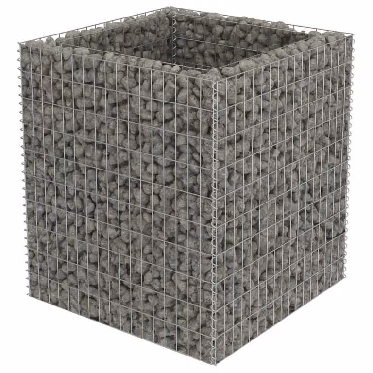 Berkfield Home Silver Galvanised Steel Stone Gabion Raised Bed, W/D/H: 90 x 90 x 100 cm