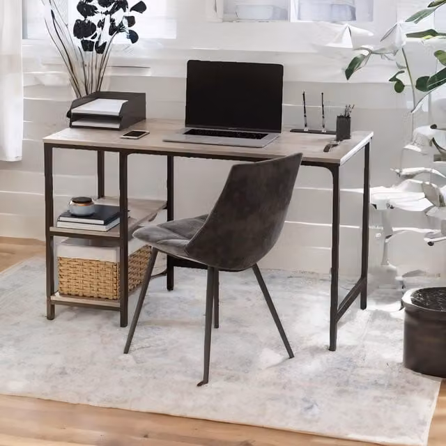 FURNOS Industrial Computer Desk with 2 Shelves in Grey, Width: 120 cm