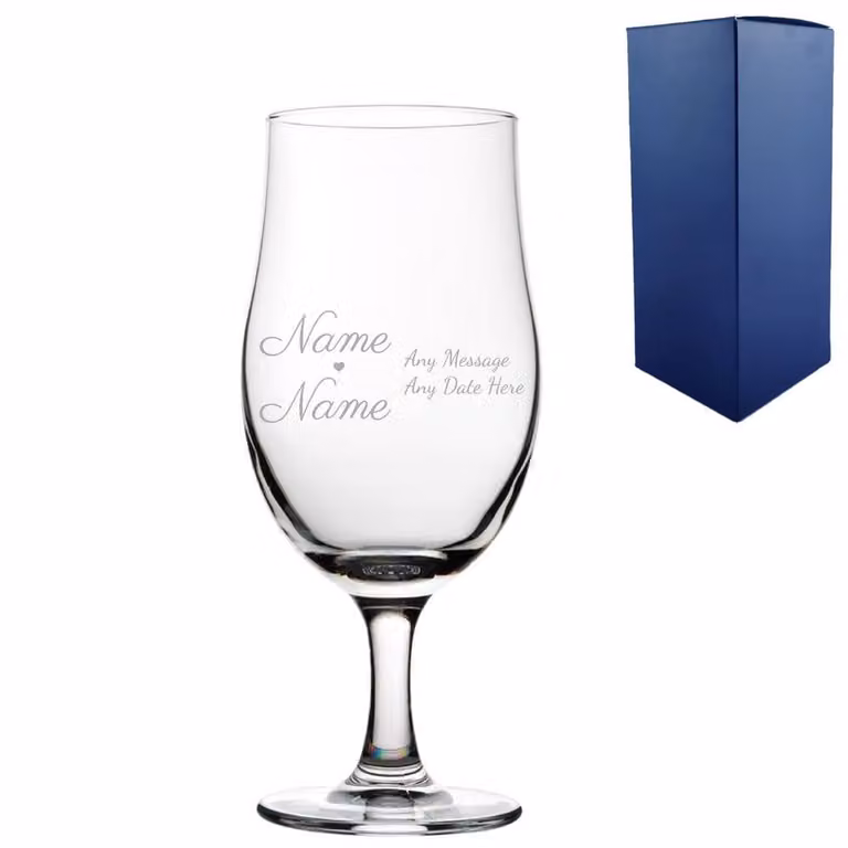 Uniqueful Personalised Engraved Wedding Draft Stemmed Beer Glass for Couples, Clear, 550ml