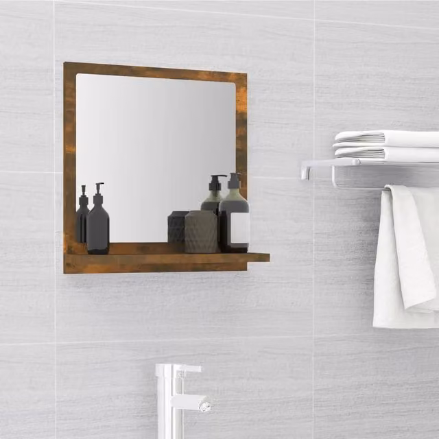Berkfield Home Rectangular Wall Mirror in Smoked Oak Brown, W/D/H: 37 x 10.5 x 40 cm