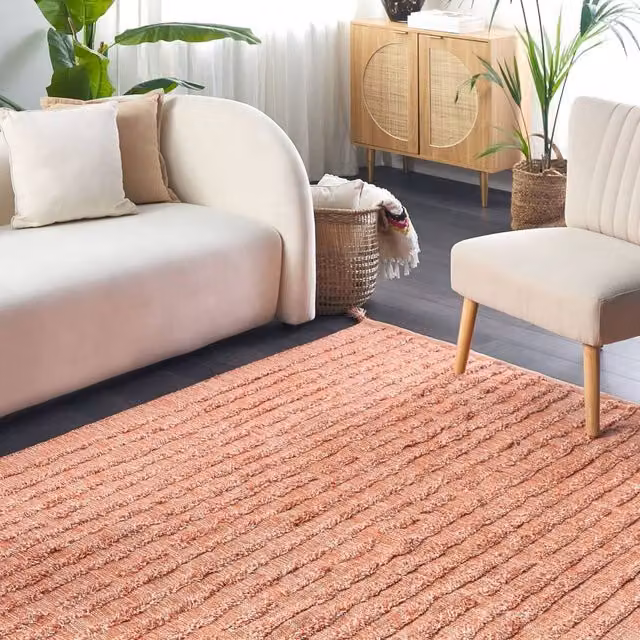 Wyld and Coco Hand-Tufted Orange Cotton Striped Boho Rug, W: 160 cm, L: 230 cm