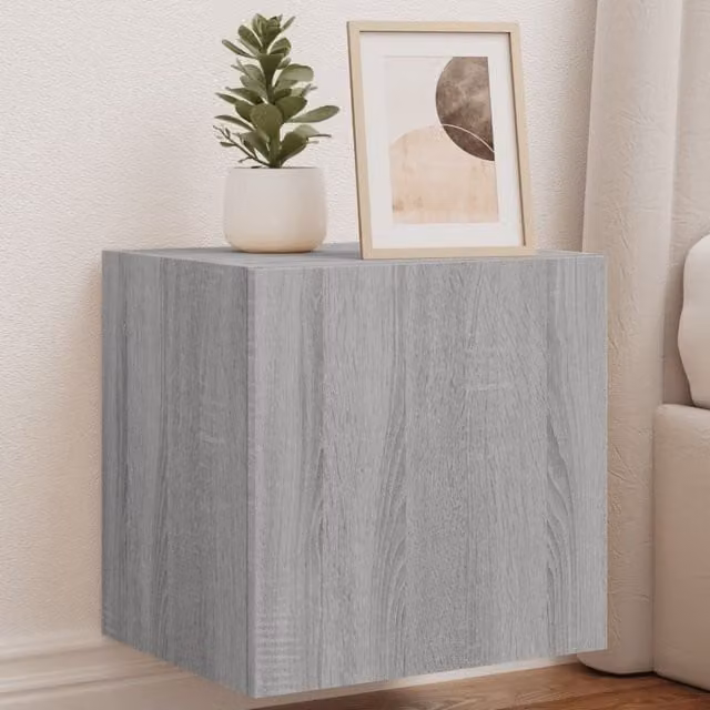 Berkfield Home Set of 2 Modern Wall Mounted TV Cabinets with Integrated LED Lights in Grey Sonoma, W/D/H: 40.5 x 35 x 40.5 cm