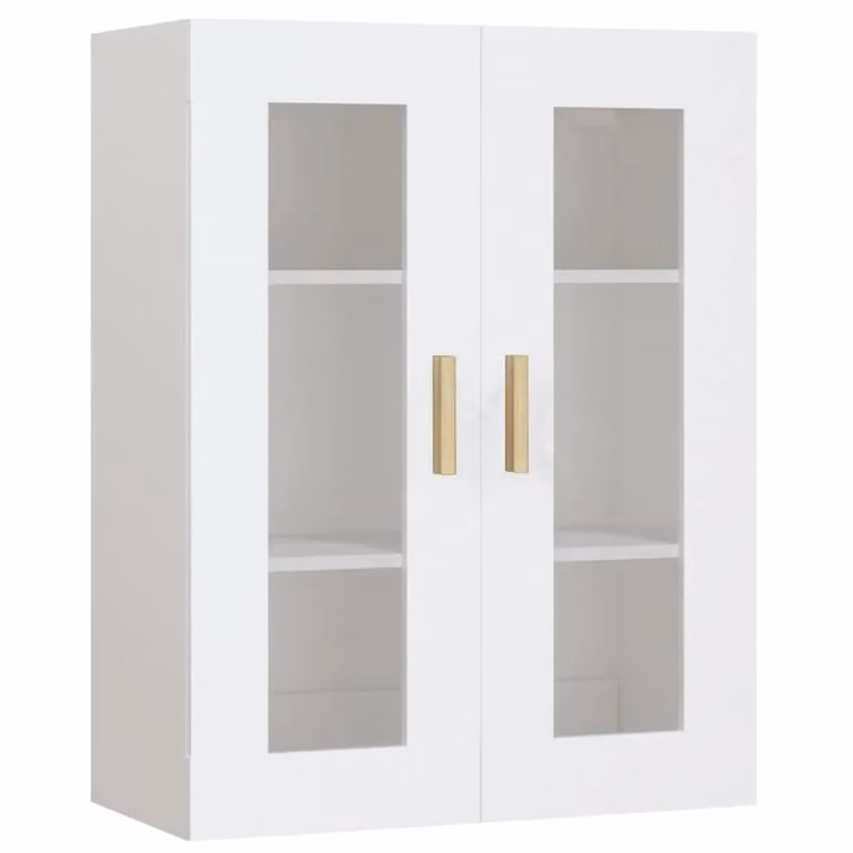 Berkfield Home White Wall Mounted Hanging Cabinet with Glass Doors and Internal Shelves W/D/H: 69.5 x 34 x 90 cm