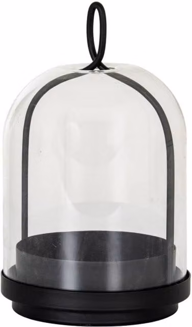 KDMD Nysa Medium Black Ceramic Pillar Candle Holder with Transparent Glass Cloche