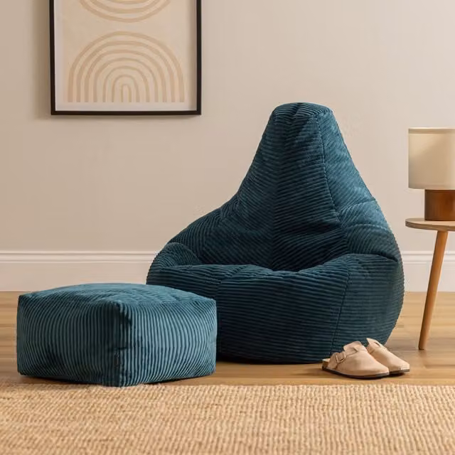 icon Dalton Corduroy Bean Bag and Footstool with Filling in Petrol Blue