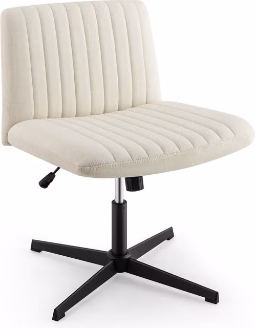 Costway Modern Fabric Office Chair with Metal Criss Cross Legs in Beige and White